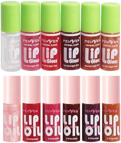 12 Pcs Aceite Labial Gloss Labios Lip Oil Lip Gloss Brillo de Labios Lipgloss Brillo Radiante Duradero Textura Sedosa Y Suave Sin Pegajosidad Hidratación Duradera
