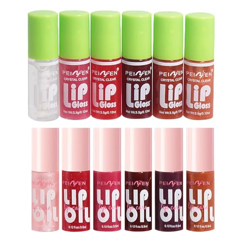 12 Pcs Aceite Labial Gloss Labios Lip Oil Lip Gloss Brillo de Labios Lipgloss Brillo Radiante Duradero Textura Sedosa Y Suave Sin Pegajosidad Hidratación Duradera