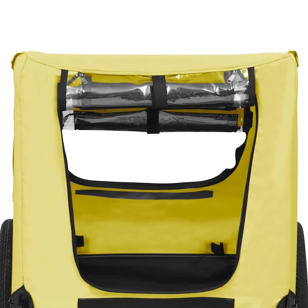 Fahrradanhänger für Hunde Gelb Schwarz mit Stahlrahmen und Oxford-Gewebe, 142x70x87,5 cm, faltbar, mit Netzfenstern und Reflektoren für Outdoor-Ausflüge und sicheren Tiertransport