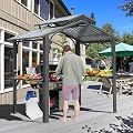 Domi 8x5FT Hardtop Grill Gazebo, Outdoor BBQ Gazebo with 2 Side Shelves and Ceiling Hook, Outdoor Grill Canopy with Galvanized Steel Double Roof for Patio Lawn Backyard Deck, Grey