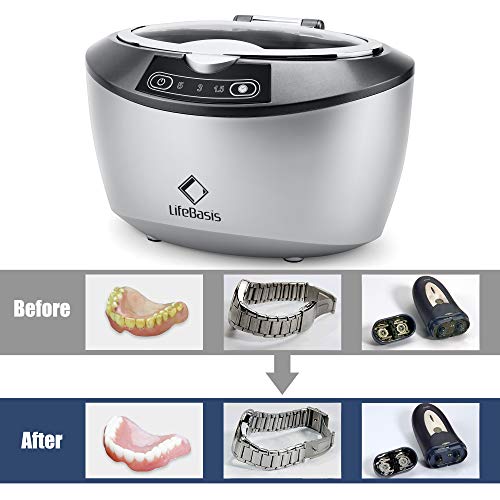 Life Basis Professional Ultrasonic Cleaner, 42KHz Sonic Cleaning Stainless Steel 750ML Automatic Timer Cleaner for Jewelry Glasses Rings Coins Watches Professional for Home (Grey White)