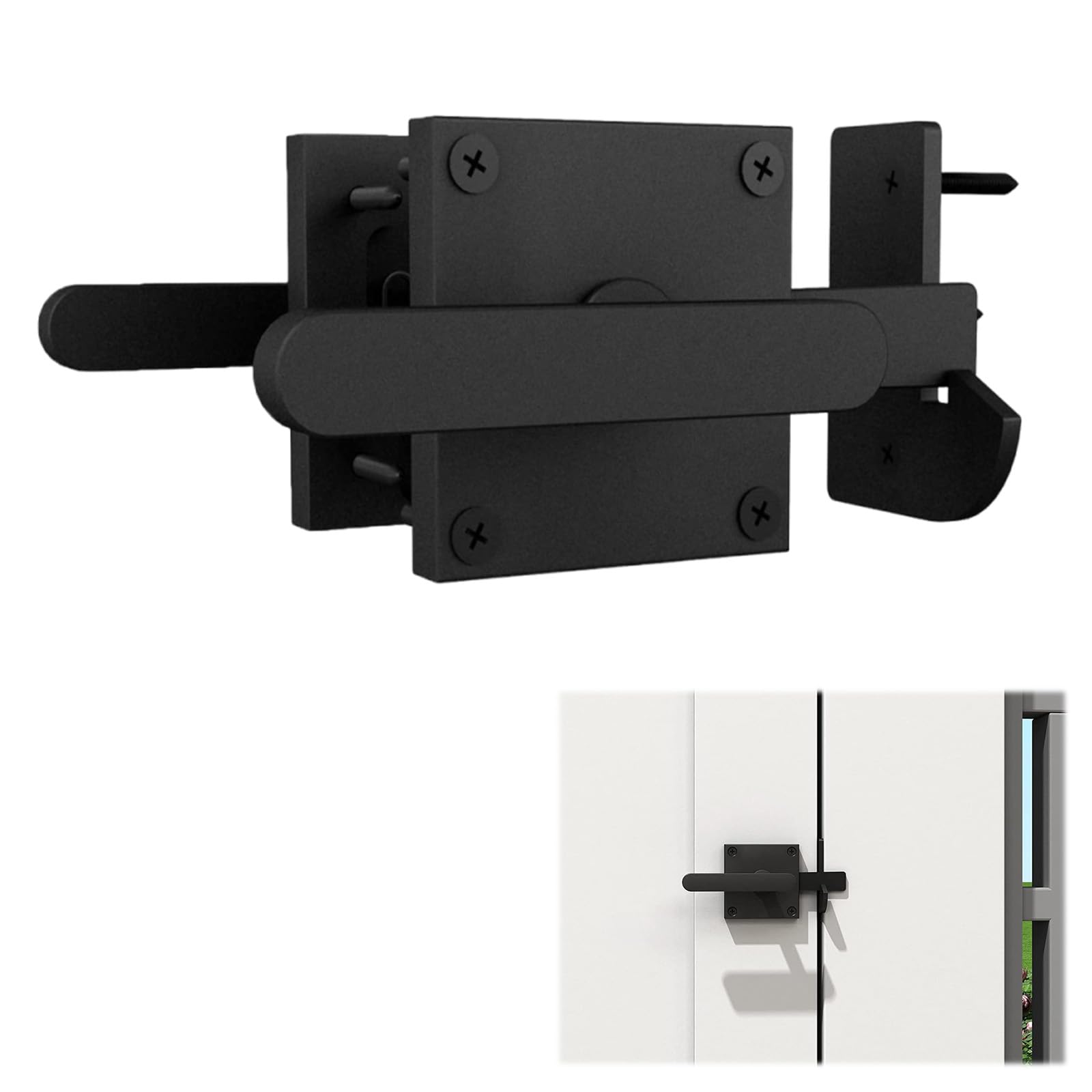 Doppelseitiger Torriegel, Robuste Schwingtürriegel, Zaunriegel, Torbeschläge für Holzzaun, Türriegel Riegelschloss Aluminium für Gartentor, Scheunentor, Holztüren, Zauntür (Schwarz)