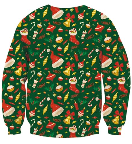 Idgreatim Unisex Ugly Christmas Crewneck Sweatshirt Novelty 3D Graphic Long Sleeve Sweater Shirt