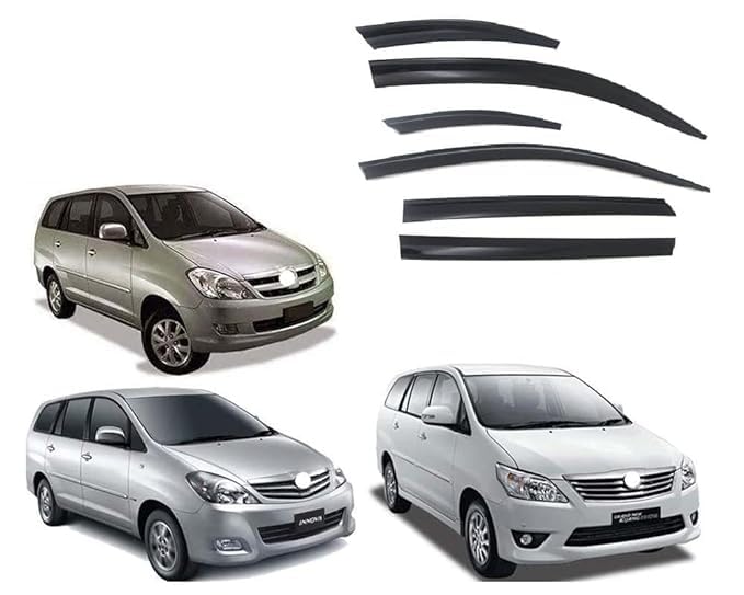 Car Rain Wind Door Visor Non Breakable Deflector(Set of 6, Black) (Innova Old Model)-image-42