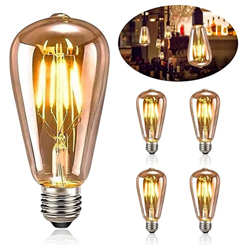 BJZlamp ST64 LED 12W Gold Filament Ampoule E27 Lumière 110V 220V Vintage Edison Lampe Retro Gold Verre APPARENCE Non dimmable (5PCS)
