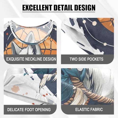 senya Short Sleeve Pajamas Sets Summer Cotton Sleepwear Navy Blue Dreamcatcher Wolf4