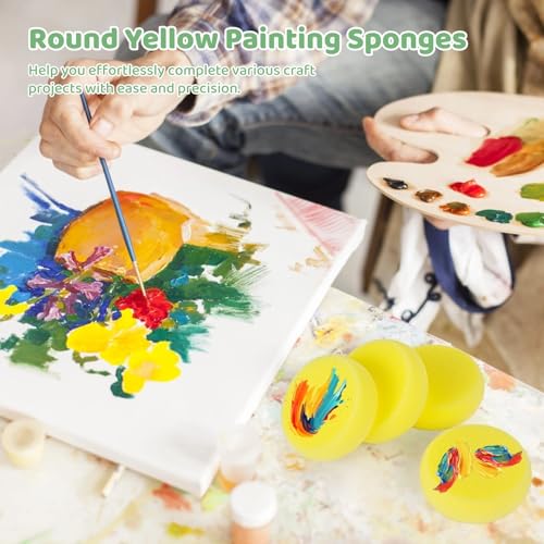 100 Yellow Synthetic Sponges, 3 Round Soft Artist Sponges for Watercolor, Pottery, Face Painting, Clay Projects