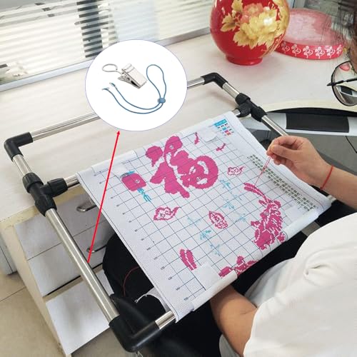 Image of TTBellok 24 Pcs Universal Fabric Holders, Adjustable Cross Stitch Fastening, Embroidery Side Clips for Scroll Rod Canvas
