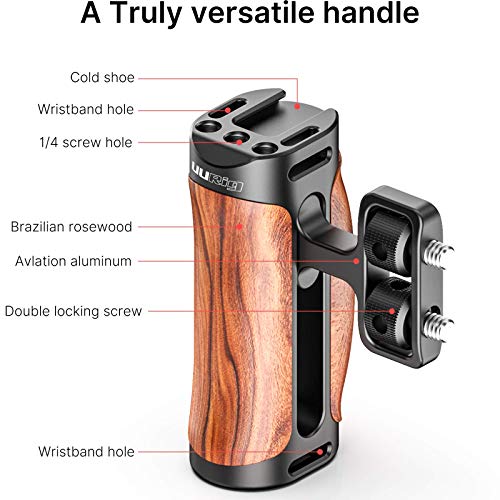 R075 Wooden Handle Grip Left Right Compatible for Sony A6400 A6600 A7III A7IV Nikon Canon Panasonic Camera Cage, for iPhone/Smartphone Video Rig Video-graphy Accessories Mobile Filming 1/4" Bracket