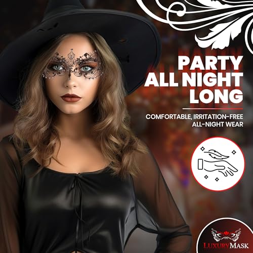 Image of Masquerade Mask for Women with Rhinestones - Elegant Metal Half Face Mask for Masquerade Parties, Mardi Gras, & Themed Events
