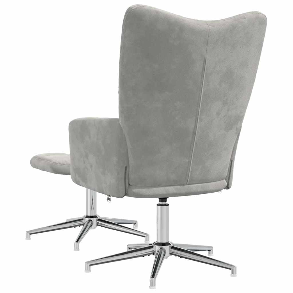 Sillón de relajación con taburete, terciopelo, gris claro, 62 x 68 x 98 cm, diseño cuadrado moderno, giratorio de 360°, cómodo sillón de lectura para salón, dormitorio, oficina