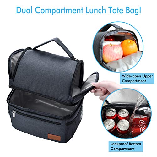 Lunch Box, STNTUS Lunch Bag, Insualted Lunch Box for Men Women, Leakproof Cooler Bag with Ice Pack, Adult Lunchbox for Meal Prep, Large Lunch Tote with Dual Compartment, Outdoor Lunch Cooler (Black)