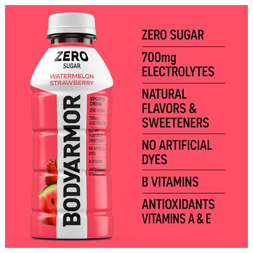 Image of BODYARMOR ZERO Sugar Watermelon Strawberry Electrolyte Drink, Natural Flavors, 16 Fl Oz Bottles (12 Pack), B Vitamins & Antioxidants Sugar Free Hydration