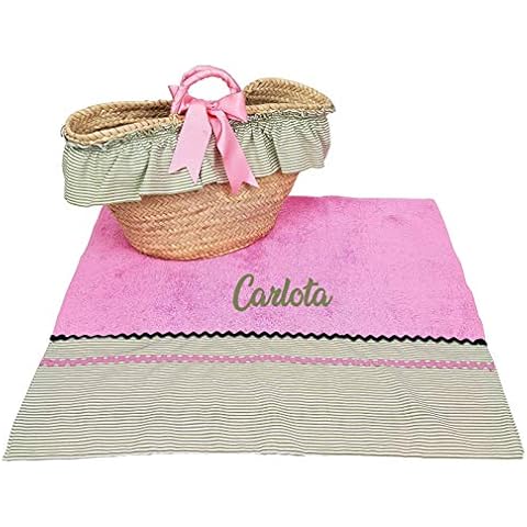 Conjunto Capazo Mimbre y Toalla de Playa para niña (Rosa/Verde) Cover