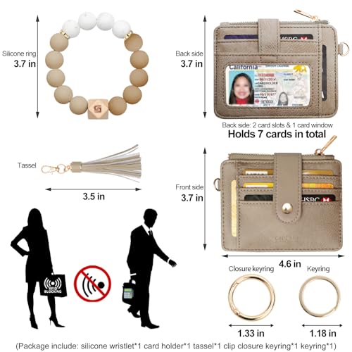 Image of COOLANS Silicone Bracelet Wristlet Wallet Credit Card Holder RFID ID Window Key Ring Tassel Slim Wallet Women Keychain Purse