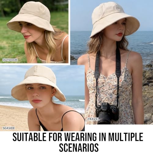 Sun Hats for Women Wide Brim, Packable Summer Beach Hat with Ponytail Hole Bow, Adjustable UV Protection Womens Sun Hat — view 5