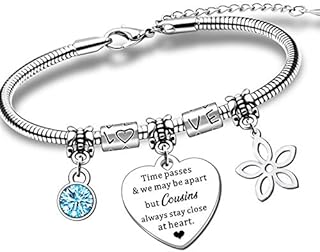 QMVMV Charm Love Heart Flower Cousin Bracelet Gifts For Women Girls Birthday Christmas Long Distance Jewellery- Cousins Always Stay Close At Heart