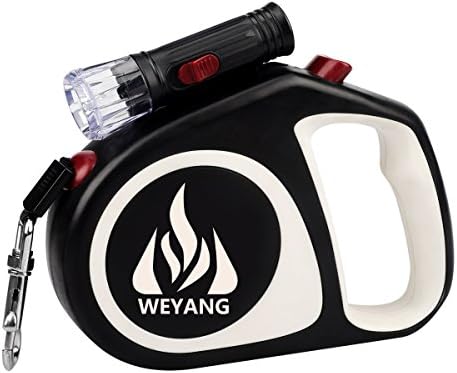 WEYANG Retractable Dog Leash 16 ft Dog Walking Leash with LED Light and Nylon Ribbon Dog Leash for Small-Medium Dogs up to 60 lbs One-Handed Button Break & Lock (Black)