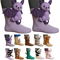 2025 New 3D Knit Animal Socks,Skid Warm Proof Cotton Socks, Novelty Floor Sock for Christmas,Cute Hand Crochet Knit Sock (Bat)