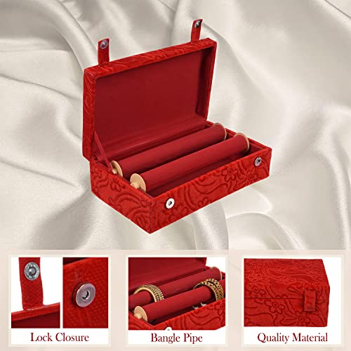 Image of Kuber Industries Wooden Bangle Box For Woman|2 Rod Bangle Storage Box Organizer|Solid Lid & Handle|MAROON