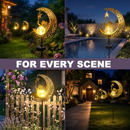 Guirlande solaire lune en métal ciselé et globe de verre premium - 6