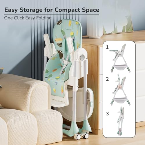 Image of R for Rabbit Marshmallow High Chair for Baby, Multiple Recline Position High Chair with 7 Level Height Adjustment and 3-Recline Modes with adjustable Footrest, 6 Months to 5 Years (Candy Blue)