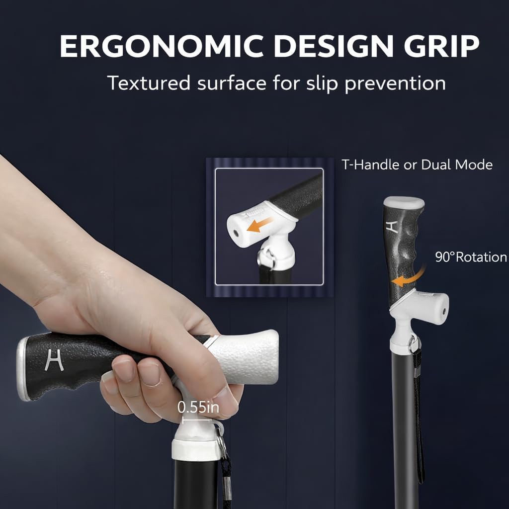Titanium Alloy Walking Cane for Men & Women – Foldable & Adjustable Walking Stick with 2-in-1 T/L Ergonomic Handle, Lightweight & Heavy Duty Collapsible,Gray