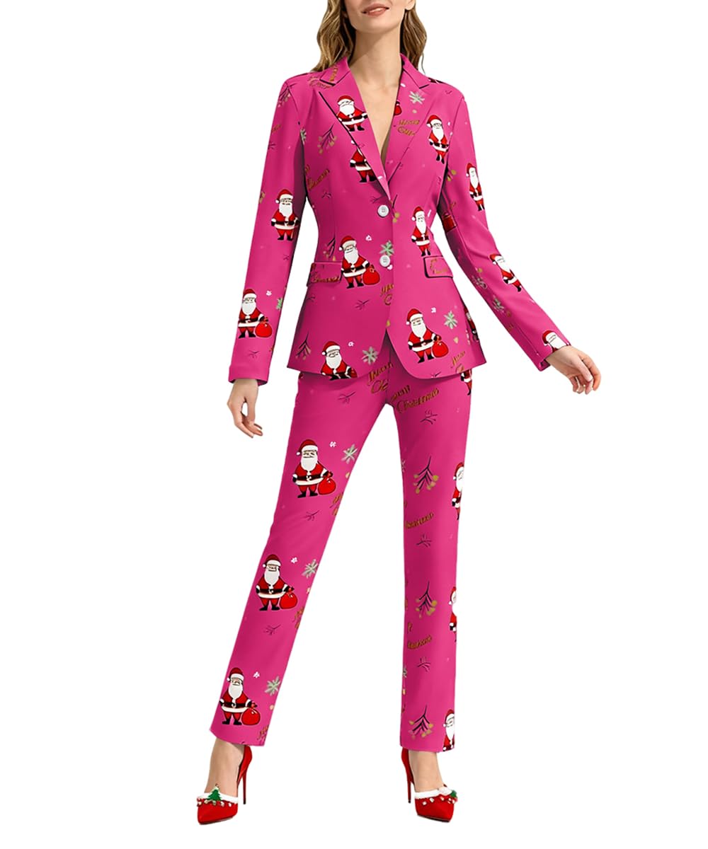 Christmas Suit for Women 2 Piece Ladies Santa Christmas Outfits Printed Funny Xmas Party Pant Suits for Women