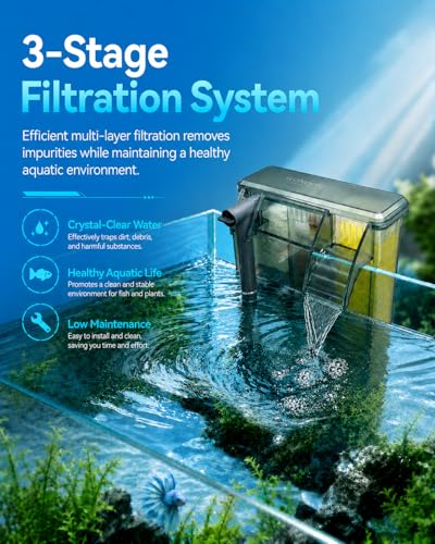 Image of 10-Gallon Ultra-Clear Glass Fish Tank Starter Kit, LED Light, Reusable 3-Stage Filter, Lid, Easy Maintenance Rimless Aquarium for Betta and Small Fish