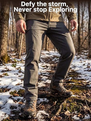 Image of FREE SOLDIER Men's Outdoor Softshell Fleece Lined Cargo Pants Snow Ski Hiking Pants with Belt