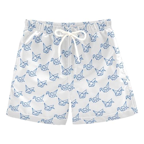 Thousand Paper Cranes Blue Boys Swim Trunks, Kid Quick Dry Beach Board Shorts with Drawstring, Soft Breathable Toddler Swimwear 5T 20600416