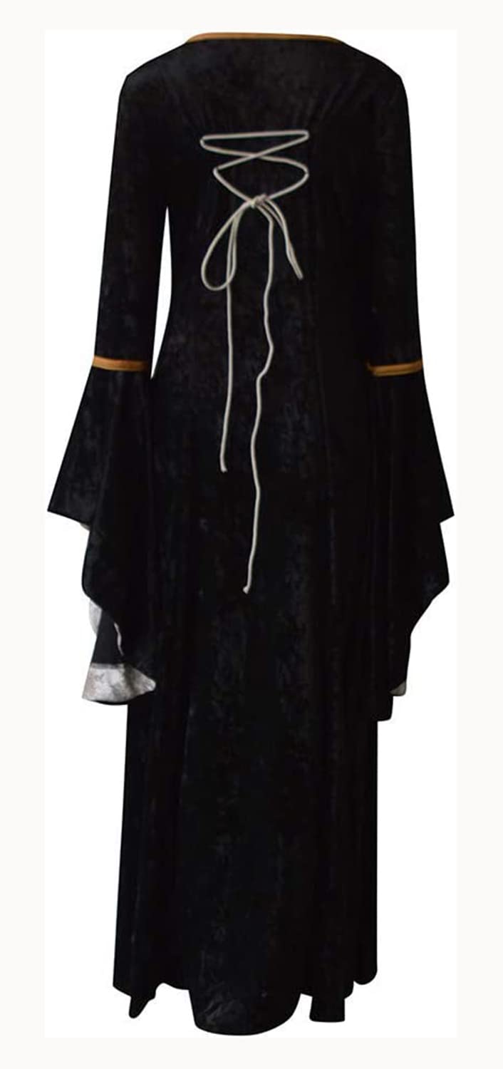 Feynman Women's Retro Medieval Dress with Trumpet Sleeves, Medieval Victorian Queen Dresses, Renaissance Gothic Maxi Dress - Image 2