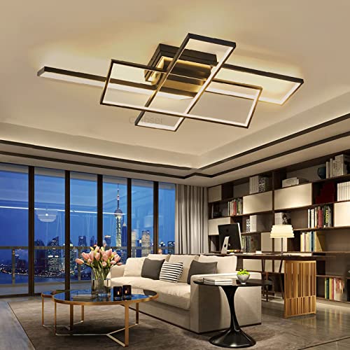 Plafonnier LED dimmable 90W rectangulaire noir avec télécommande pour salon - 3