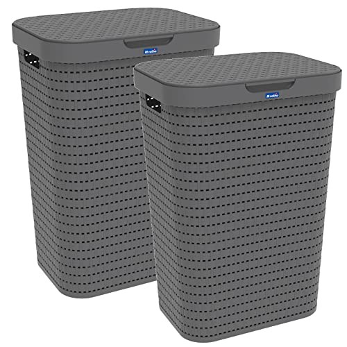 Rotho Country Wäschesammler mit Deckel in Rattan-Optik, Kunststoff...