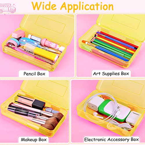 Image of Sooez 1 Pack Clear Pencil Box, Plastic Hard Pencil Case with Stickers, Large Crayon Box with Snap-tight Lid, Stackable Storage Box Art Craft Marker Organizer Box for Kids Boys Back to School, Yellow