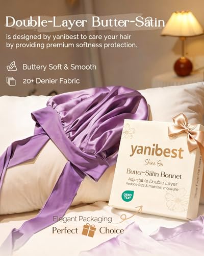 Image of YANIBEST Adjustable Silk Bonnet for Sleeping Women Double Layer Satin Bonnet Reduce Friction Prevent Frizz Curly Hair