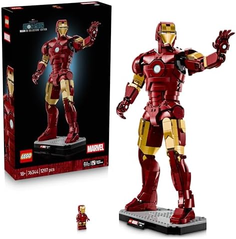 LEGO ǀ Marvel Iron Man Mark 3 Édition Collector - Figurine - Maquette Avengers pour Adulte - Décoration Intérieure - Minifigurine & Réacteur Arc - Cadeau à Collectionner pour Fans 76344