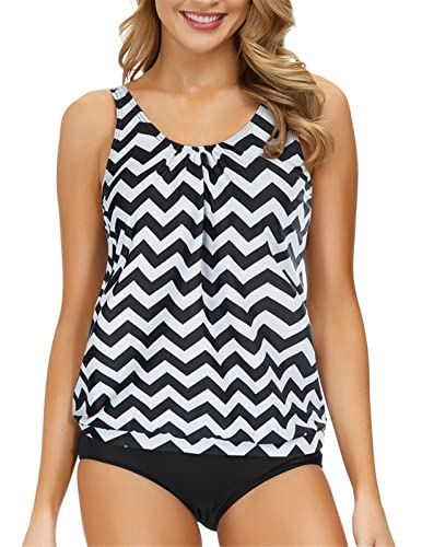 Tankini Swimsuits for Women Vintage Striped Loose Fit Modest Bathing Suits Two Piece Striped L Cover
