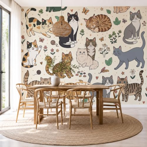Fresque murale panoramique chat tigré pour salon et chambre - 3