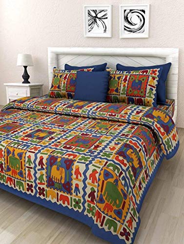E-WISH BOX100% Cotton Double BedSheet for Double Bed with 2 Pillow Covers Set, Queen Size Bedsheet Series, 140 TC, 3D Printed Pattern