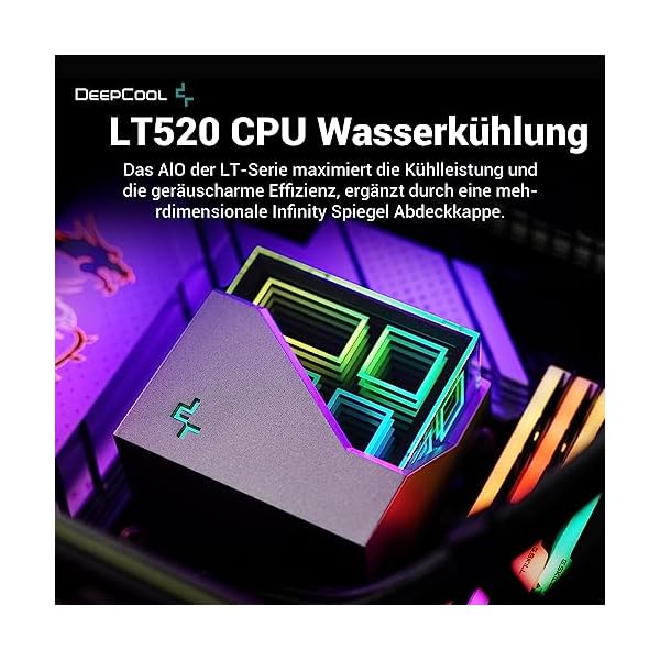 DeepCool LT520 CPU Wasserkühlung 240mm AIO mit ARGB Doppelkammerpumpe 3100RPM 280w TDP Leistungsstarke FK120 FDB Lüfter Mehrdimensionaler Infinity Spiegel für AMD AM4/AM5 LGA 1700/1200, Schwarz – Bild 5