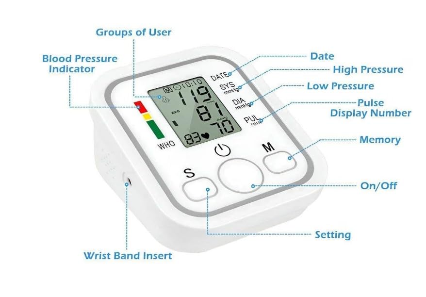 Image of Automatic Digital Blood Pressure Monitor for Upper Arm, Large LCD Display, One-Touch Operation, Irregular Heartbeat Detection, Memory Function, Adjustable Cuff (22-32 cm) for Home Use