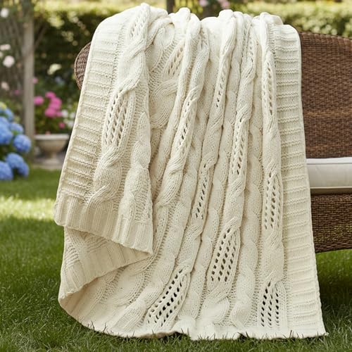 Am&eacute;lie Home Chunky Knit Throw Blanket, Dual-Sided Soft Chenille Breathable Cable Knitted Blanket...