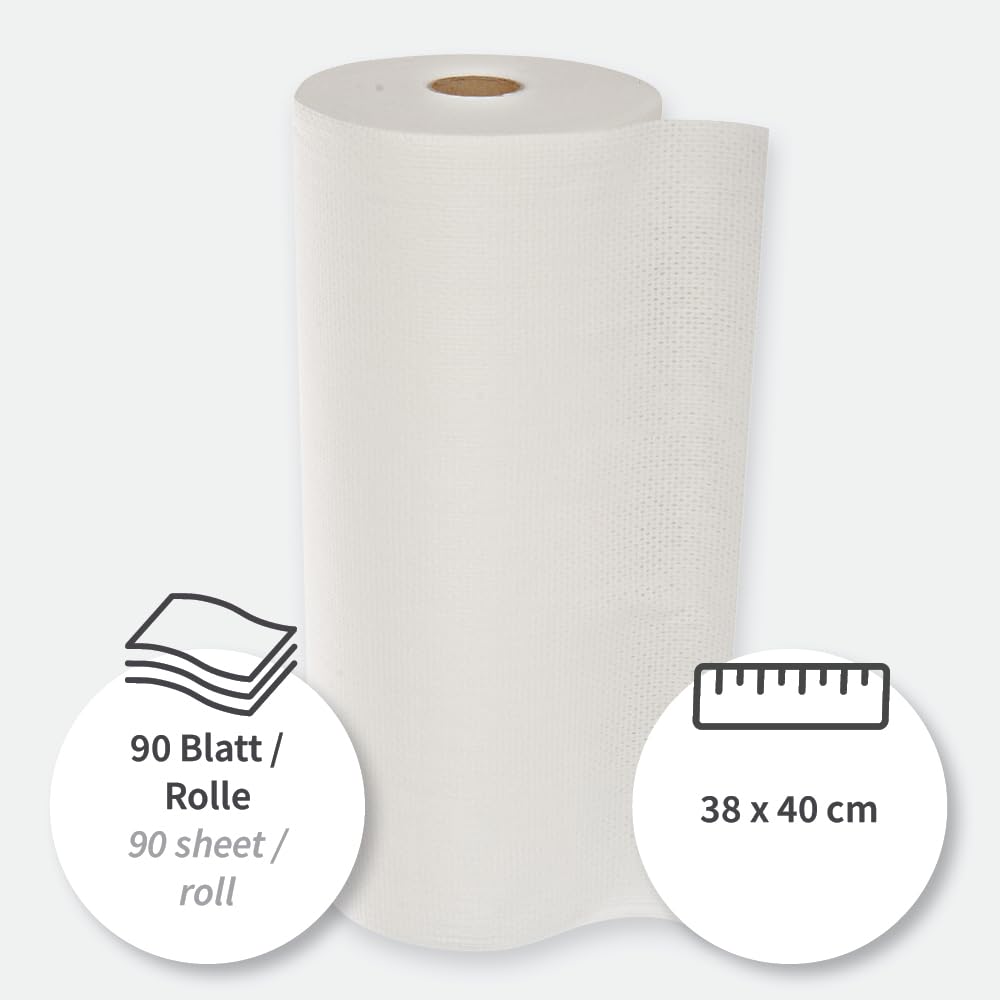 4 Stück Hygoclean Reinigungstücher Hygotex | Viskose, Kleinrolle, weiß, L: 38cm, B: 40cm, Ø: 17cm, Abrisse: 90, Karton, Reinigungstücher, Poliertücher, Wischtücher