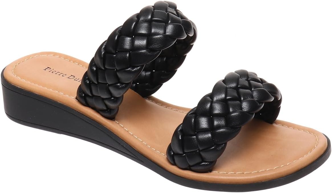 Pierre Dumas Womens braided slide sandals open toe two strap slip on sandals Rush-5 Shoes Black 9