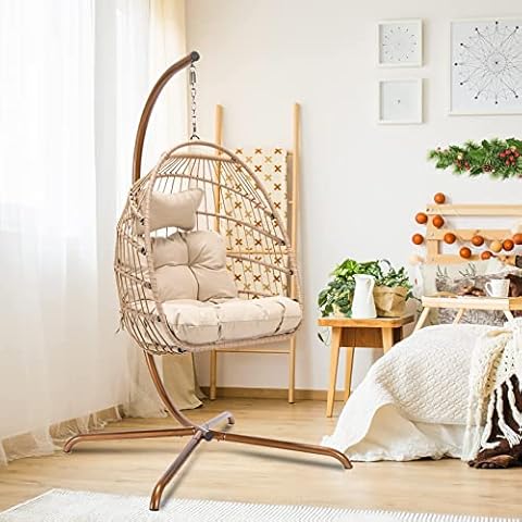 NICESOUL® Swing Egg Chair with Stand Indoor Outdoor Wicker Rattan Patio Basket Hanging Chair Cover