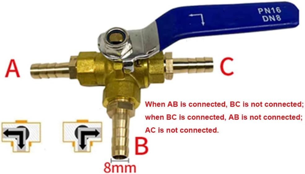 lever ball valves,ball valve,1pcs L-Port Ball Valve,4mm 6mm 8mm 10mm 12mm 14mm 16mm 19mm Hose Barb Full Port Three Way Connector for Water Oil Air Gas (Color:Hose Barb,Size:12mm OD) (Color ( Color : 8