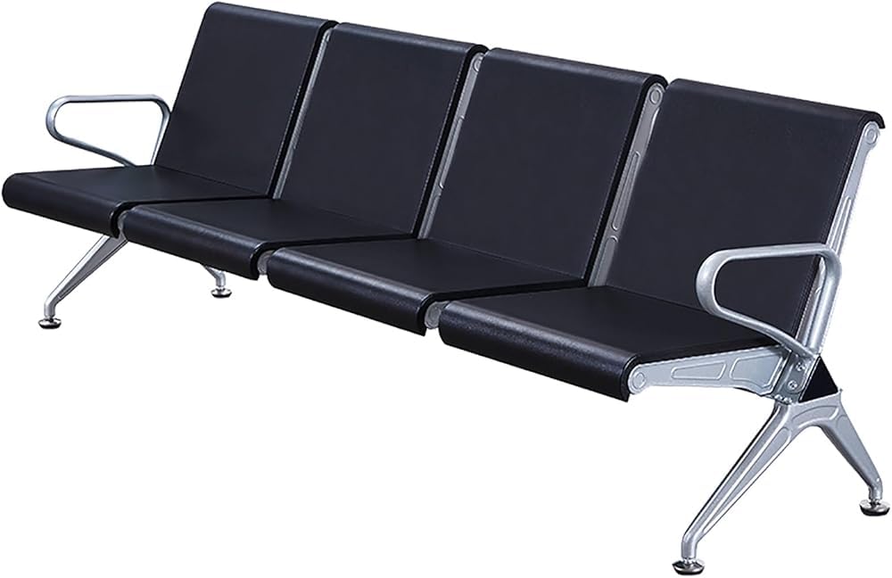 OZBMA 4-Seat Waiting Room Bench with Armrests and Backrests for Office, Airport, Hospital, Conference Seating (Black)