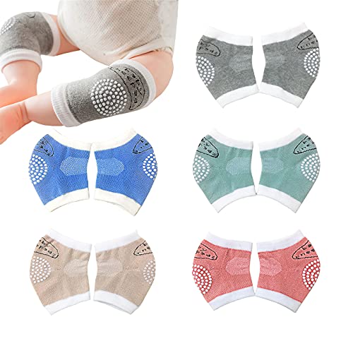 VIKEMIA Cotton Baby's Knee Pads,Baby Crawling Anti-Slip Crawling Pads Unisex Baby Toddlers â€‹Leg Warmer Safety Walking Kneepads Soft and Comfortable Breathable and Sweat-Absorbent 5 Pairs