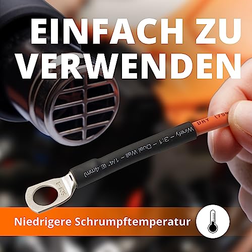 Wirefy Polymer Schrumpfschlauch Set (180 Stk) - Schrumpfschlauch mit Kleber wasserdicht - 3:1 Schrumpfschläuche - Heat Shrink Tube - Doppelwandig - Schwarz